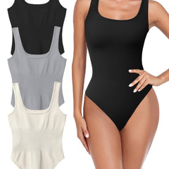 Solid Square Neck Slim Bodysuit Sleeveless Casual Bodysuit