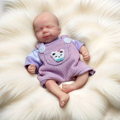 6 Inch Silicone Girl Doll in Purple Overalls with Unicorn Patch