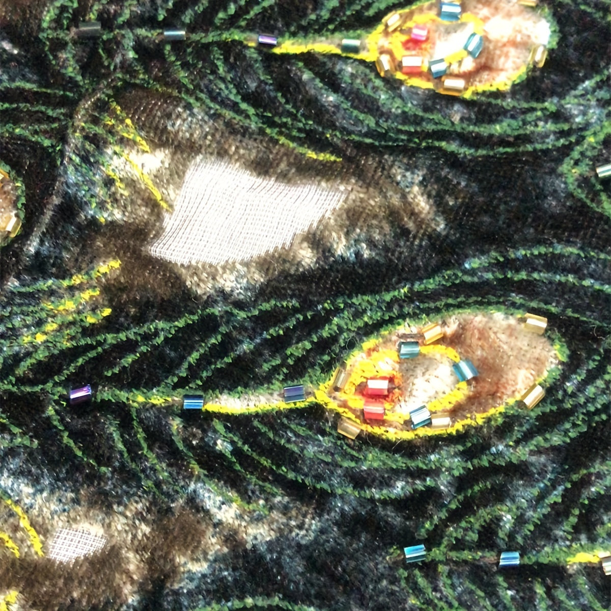 Green Peacock Velvet Shawl Embroidery Beaded Tassel Cape