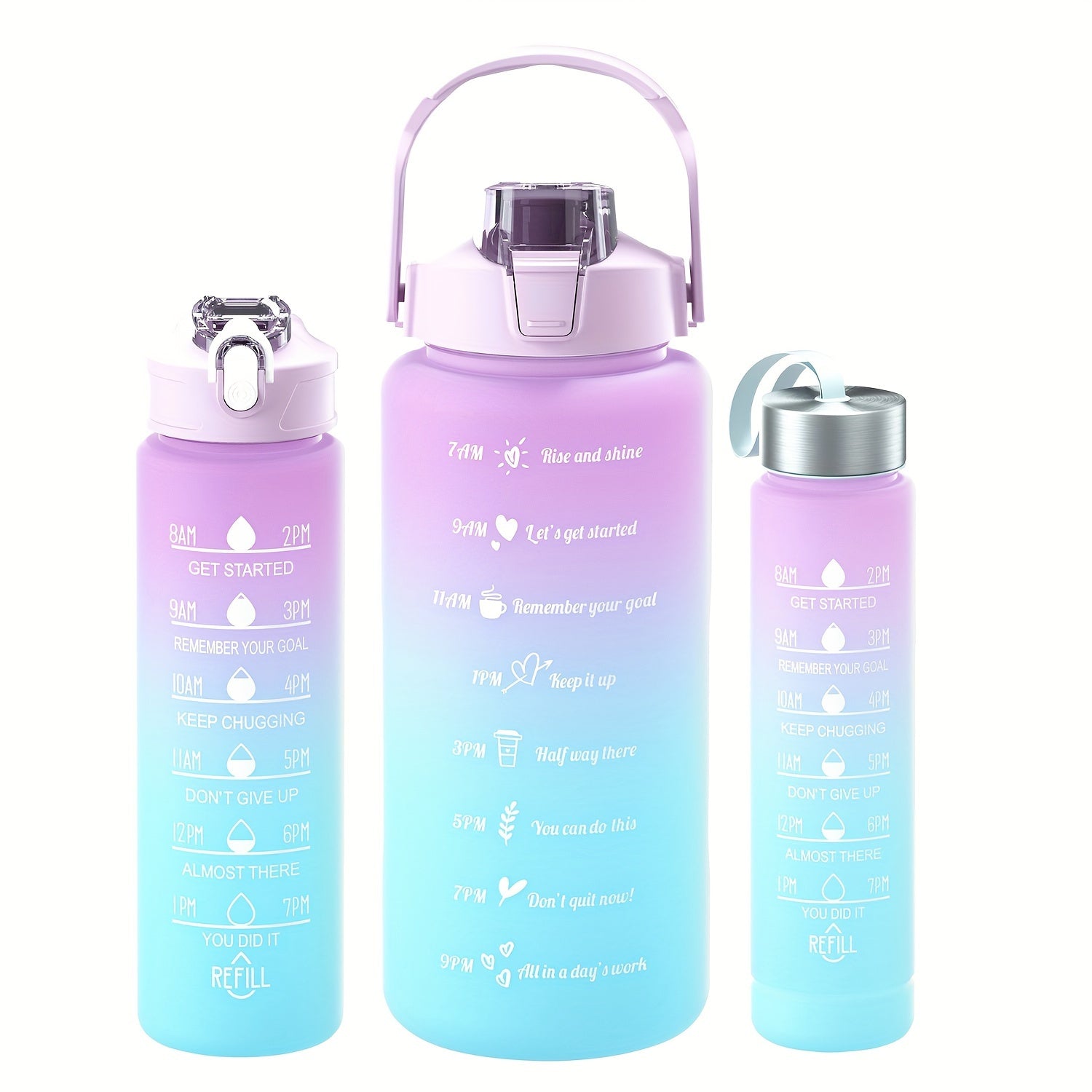 Gradient Frosted Water Bottle 3pcs with Straw for Outdoor Sports Fitness