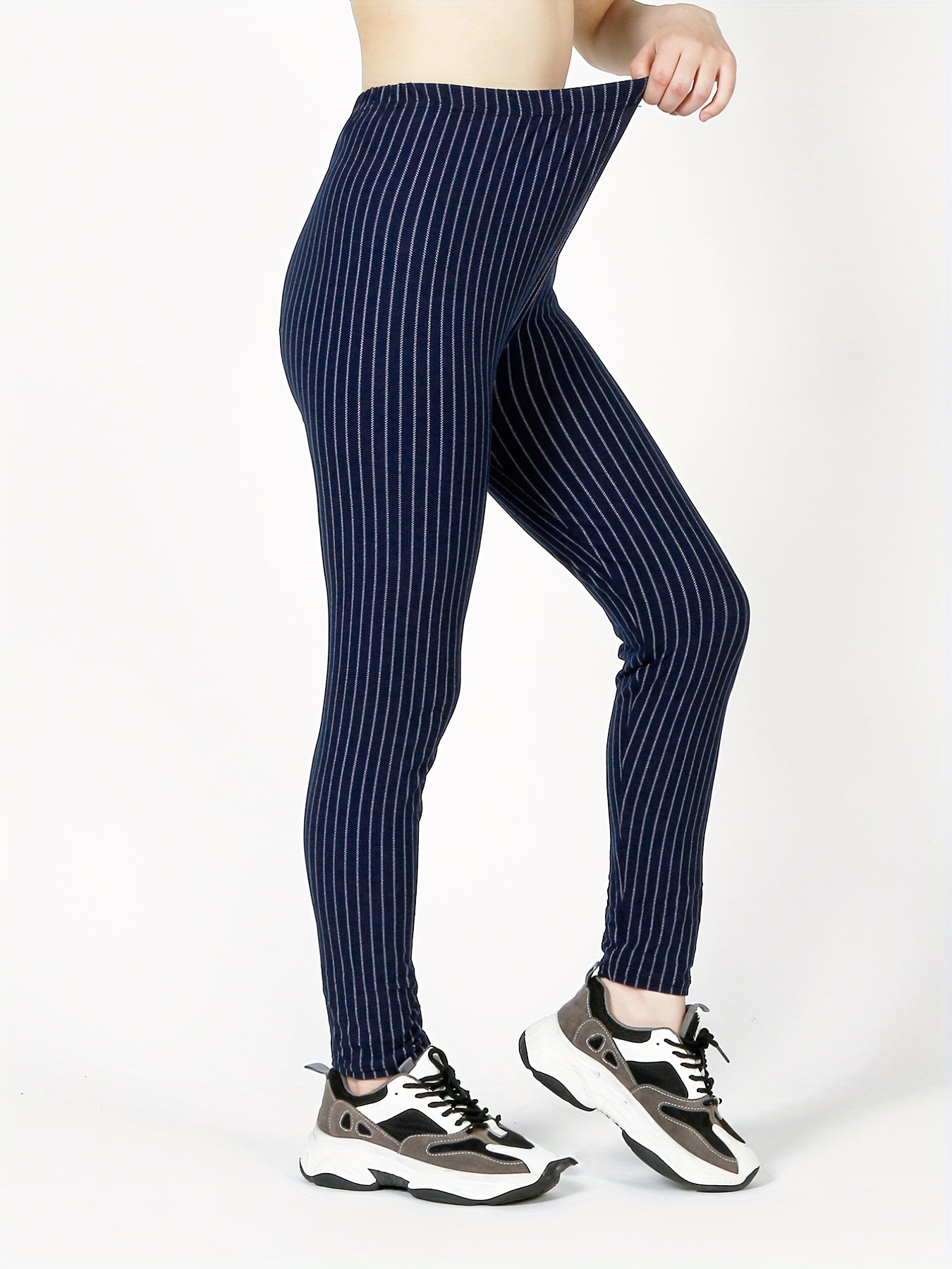 Striped Skinny Stretchy Leggings High Waist Leggings Women's Clothing