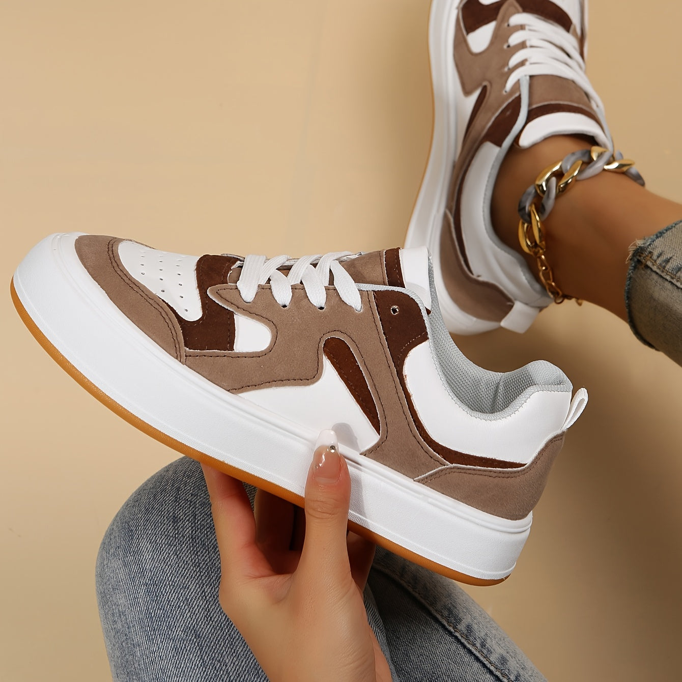 Colorblock Flat Sneakers Round Toe Low Top Sports Shoes