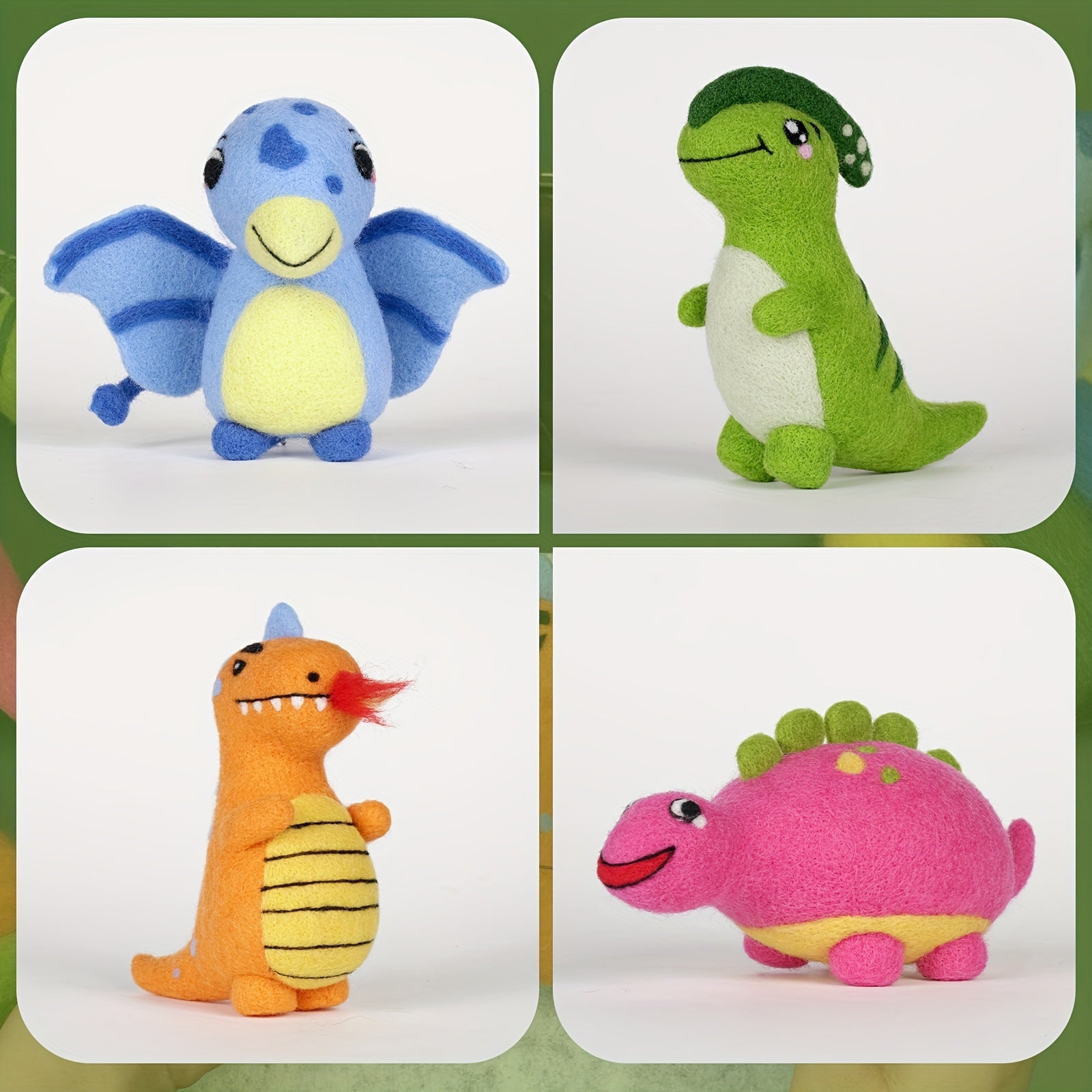 4pcs Beginner Dinosaur Christmas Needle Felting Kit DIY Craft Material