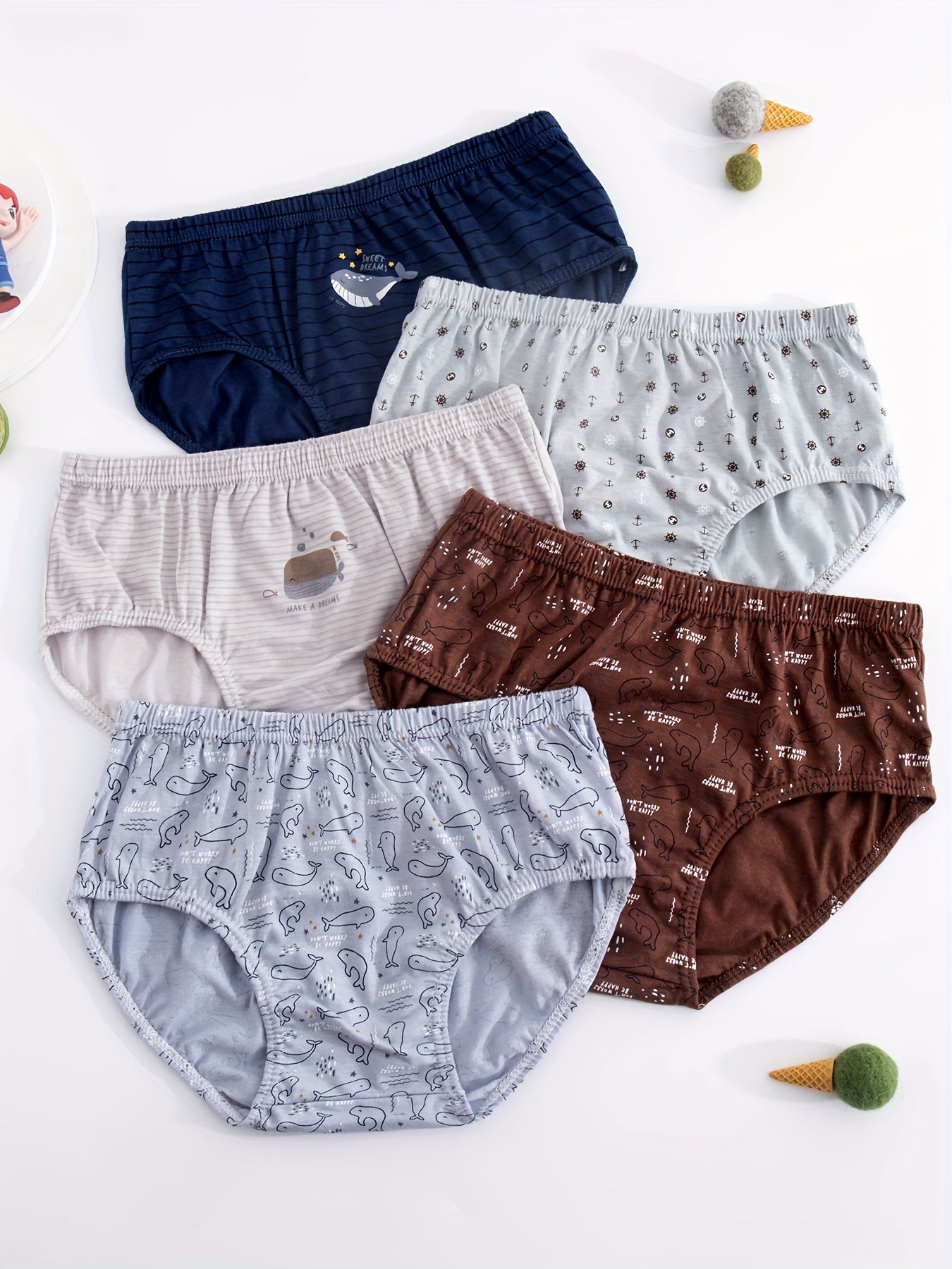 5pcs Boys Shark Print Boxer Briefs Cotton Underwear