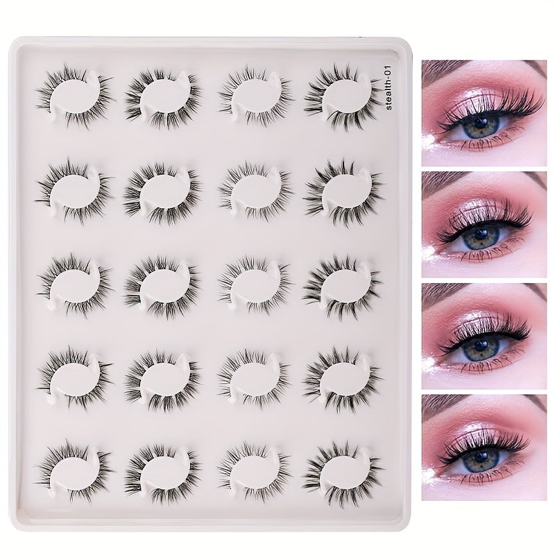 20 Pairs Transparent Band False Eyelashes Natural Cross Waterproof Eyelashes