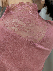 Lace Stitching Thermal Top Long Sleeve Slim Fit Top