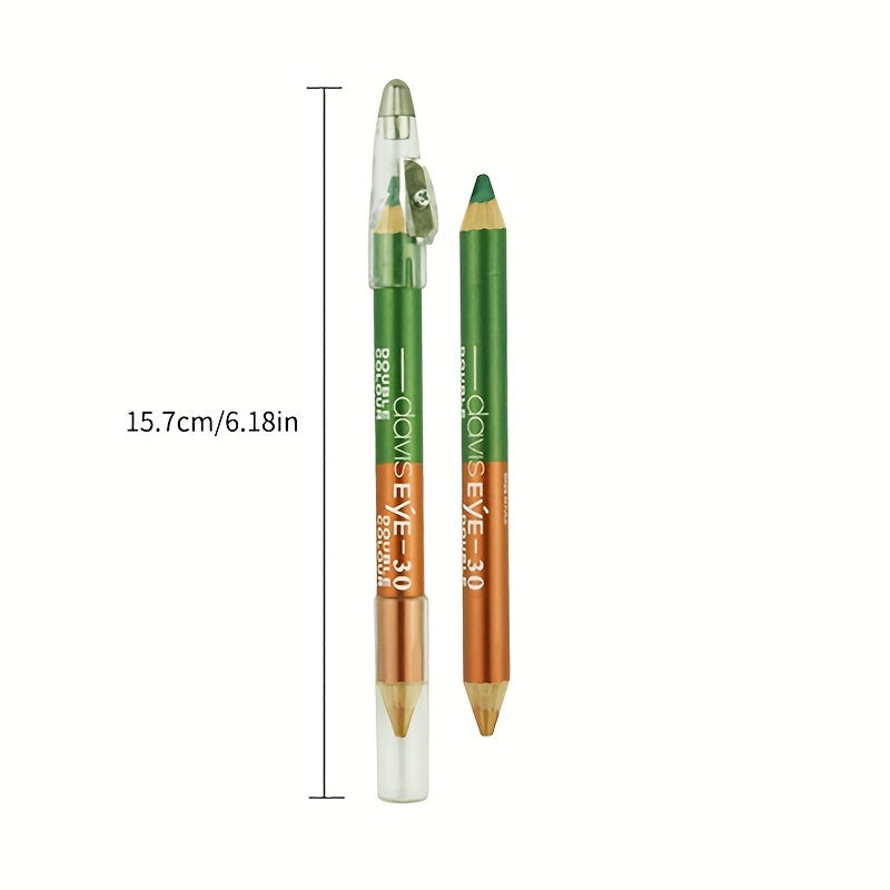 Dual-Ended Eyeliner Pencil Matte & Pearly Coral Green Purple +Sharpener