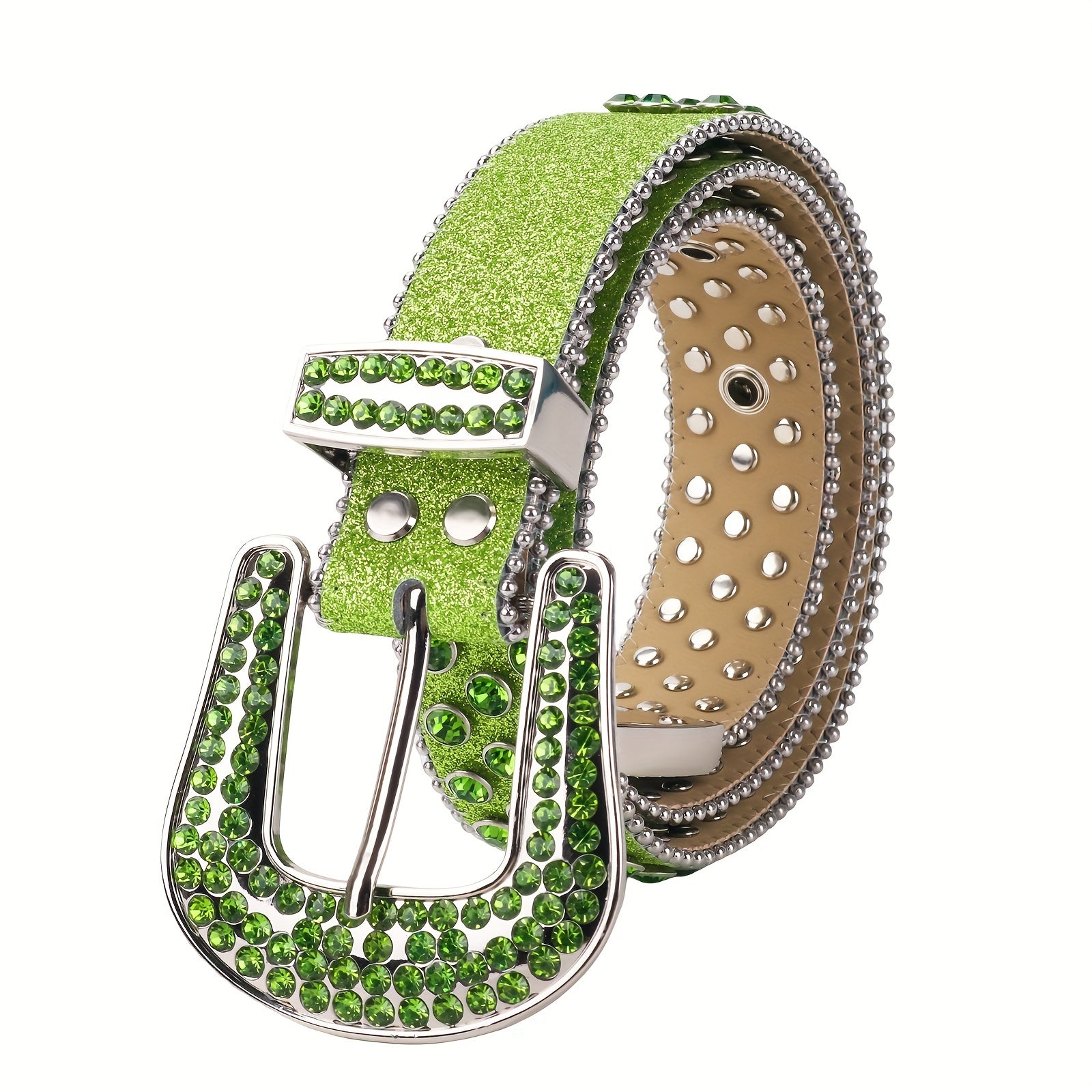 Men's Rhinestone Belt Western Cowboy Cowgirl Punk Crystal Studded Belt