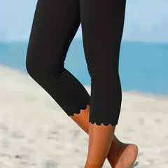 Scallop Trim Skinny Capris Leggings for Women