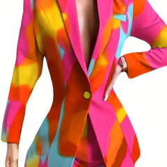 Tie Dye Slim Blazer Lapel Long Sleeve Blazer for Office