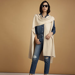 Apricot Cotton Knitted Shawls Long Wraps Scarf Windproof Warm Cape