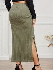 Ribbed Maxi Skirt High Rise Side Split