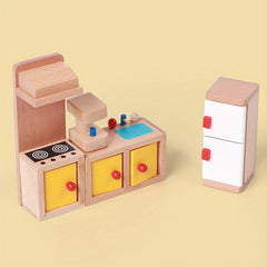 Wooden Bedroom Toys 7 Sets for Children Pretend Play Home Bedroom