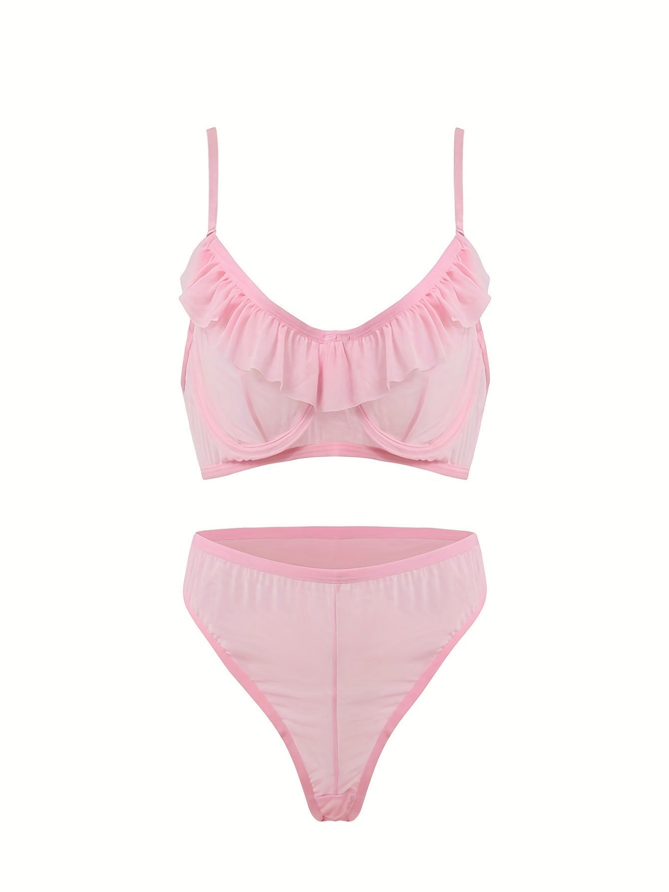 Sexy Ruffle Trim Mesh Bra & Panty Set