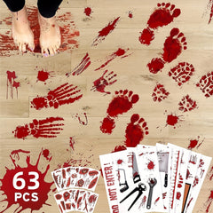 63pcs Halloween Bloody Handprint & Footprint Window Stickers