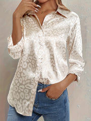 Leopard Print Satin Button Up Blouse