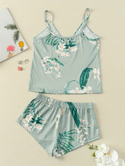 Floral Print Pajama Set V Neck Cami Top & Shorts