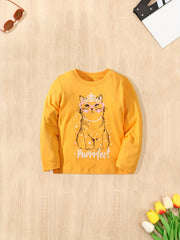 Girls Cotton Kitty Print Crew Neck T shirt For Fall Sports