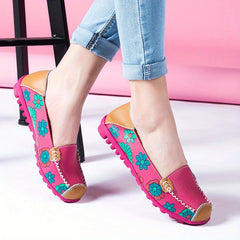 Women's Floral Print Flat Loafers Soft Sole Slip On Shoes