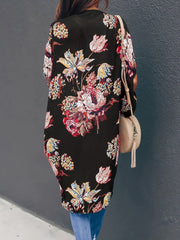 Floral Print Ruched Sleeve Cover Up Cardigan