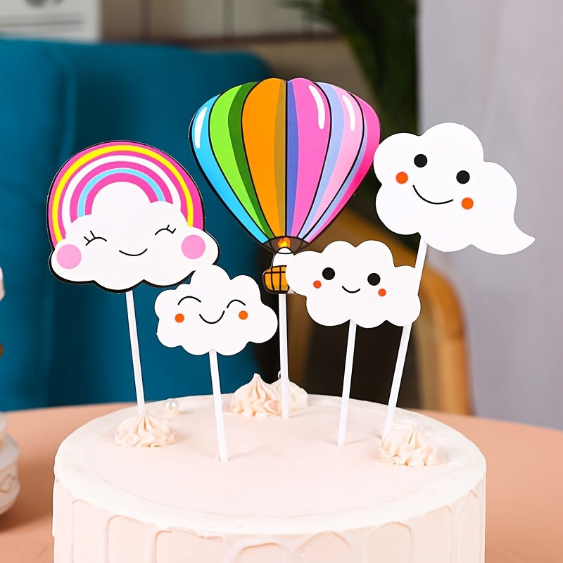 5pcs Colorful Hot Air Balloons Birthday Cake Decoration