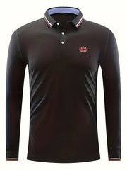 Men's Crown Print Polo Shirt Casual Long Sleeve Shirt