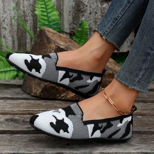 Women's Colorblock Flat Shoes Breathable Knit Low Top Slip On Shoes
