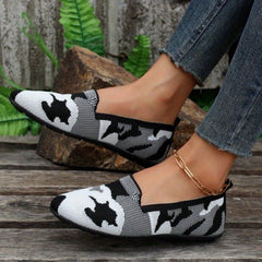 Women's Colorblock Flat Shoes Breathable Knit Low Top Slip On Shoes