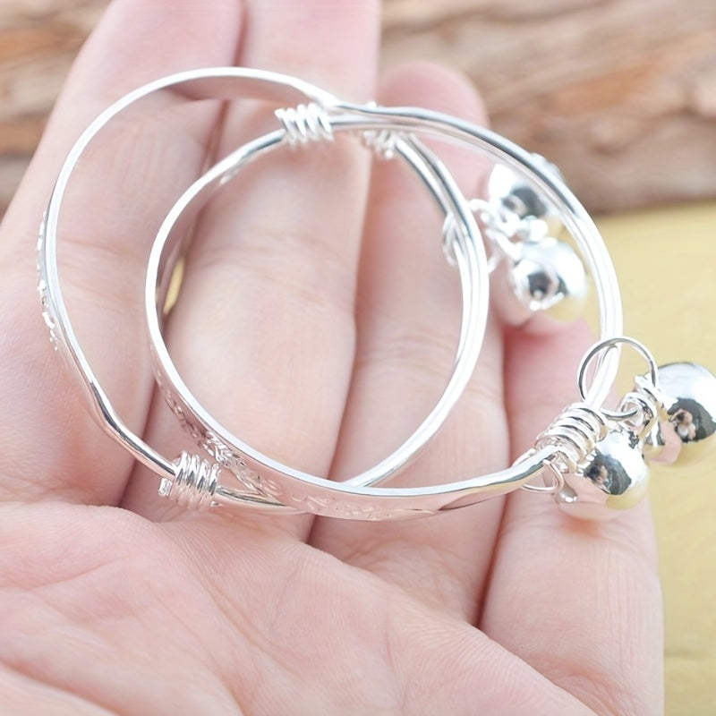 Letter Print Copper Baby Bell Bangle for Toddler Girls Children