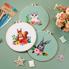 5pcs Animal Embroidery Kit with Hoop 20.07cm