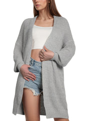 Drop Shoulder Knit Cardigan Open Front Long Sleeve Sweater