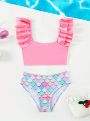 Girl's 2pcs Ruffle Swimsuit Fish Scale Bikini Set Tank Top & Briefs