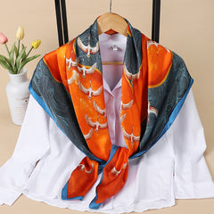 Square Scarf Block Seabird Wave Print Shawl Windproof Sunscreen