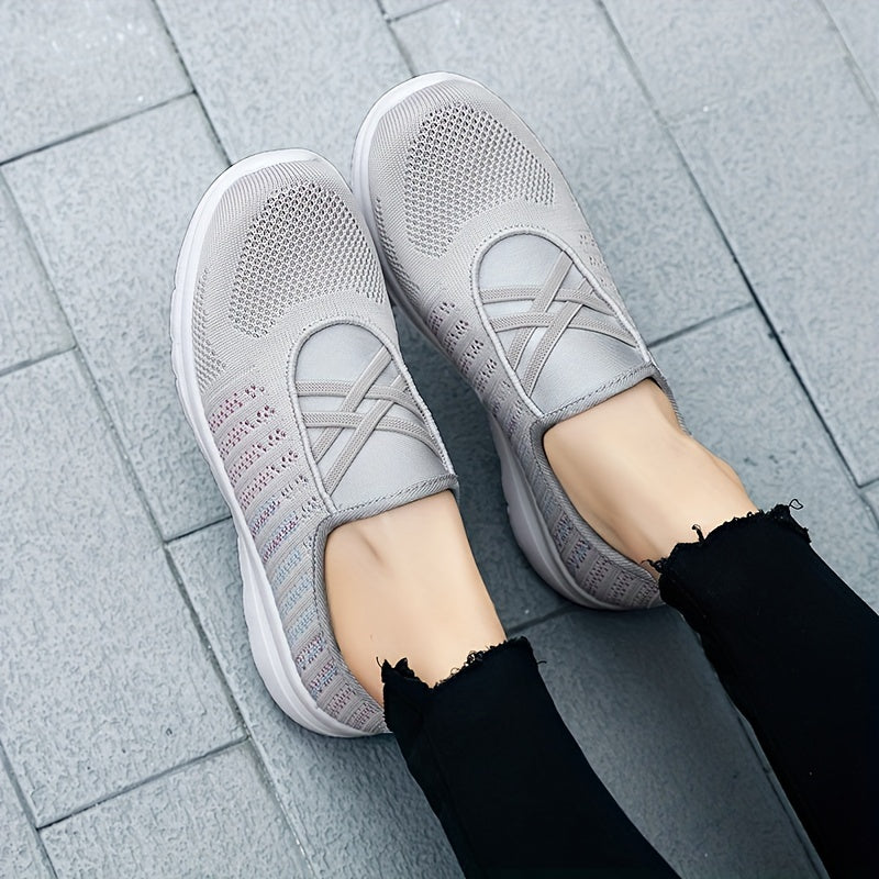 Women's Criss Cross Slip-on Walking Shoes Comfy Mesh Casual Sneakers