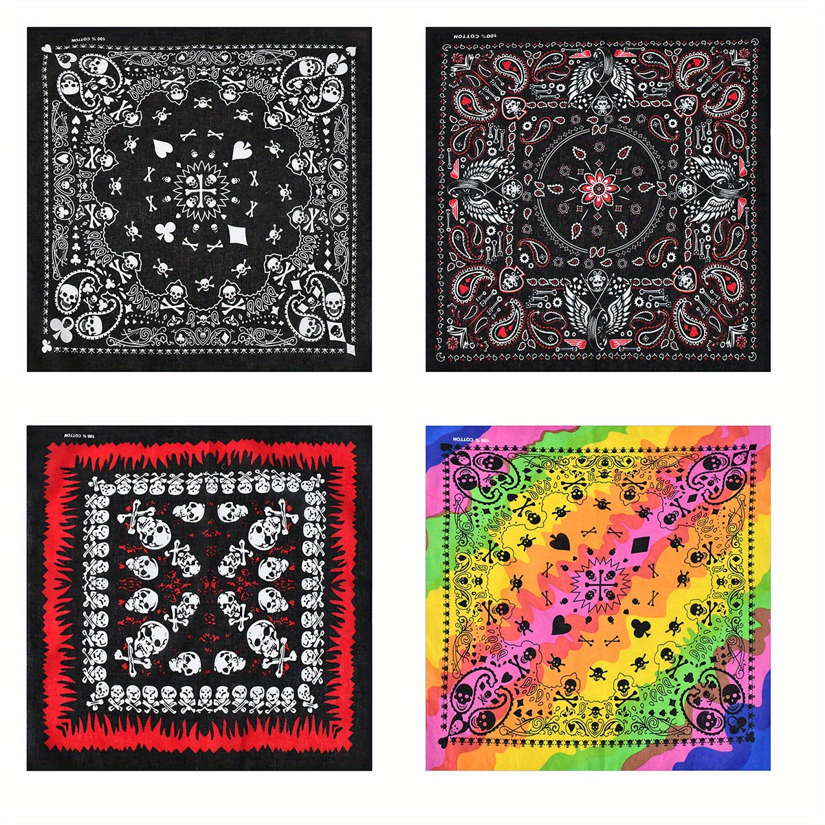 4pcs Bandana For Men Cotton Squares Headwraps Pirate Skull Scarf Neckerchiefs