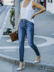 Button Fly Slim Fit Stretch Denim Pants