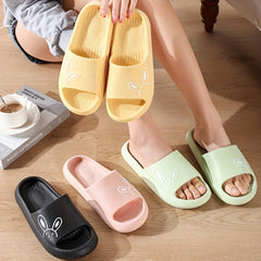 Women's Rabbit Printed Indoor Bath Slippers Open Toe Non Slip House Slippers