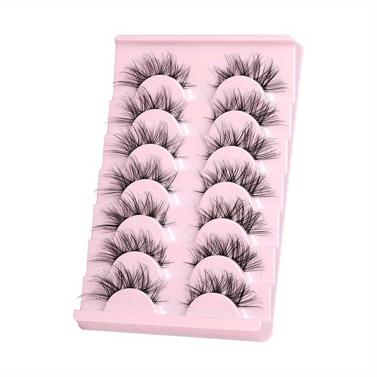 7 Pairs Natural False Eyelashes Clear Band Thin Fox Eyes Short Anime Mink Lashes