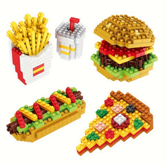 Mini Fast Food 3D Model Building Blocks DIY Burger French Fries Hot Dog
