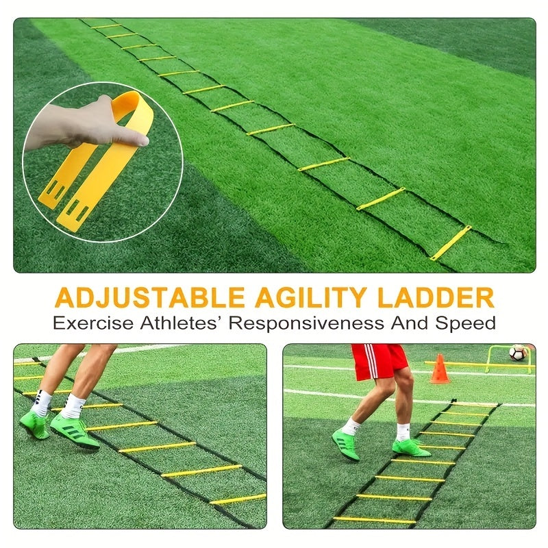 Football Agility Ladder Set with Resistance Umbrella, Cones, Stakes
