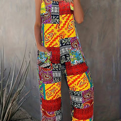 Boho Patchwork Print Overall Jumpsuit for Spring & Summer