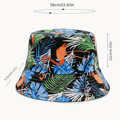 Flamingo Leaf Print Bucket Hat Sunscreen Fisherman Cap