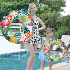 Colorful Flamingo & Leaf Swim Ring PVC Pool Float for Summer Fun