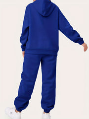 Solid Hoodie & Jogger Sweatpants Outfit Set