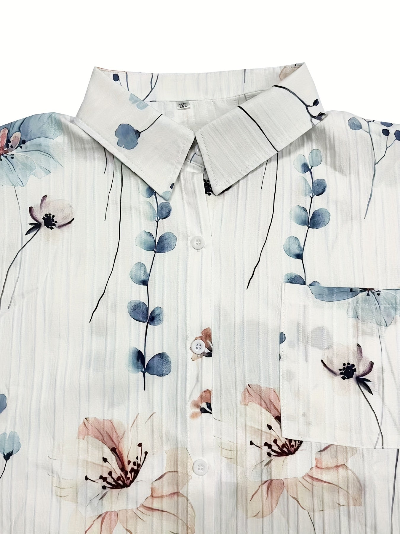 Floral Print Button Up Short Sleeve Blouse