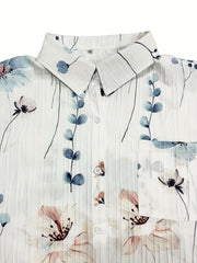 Floral Print Button Up Short Sleeve Blouse