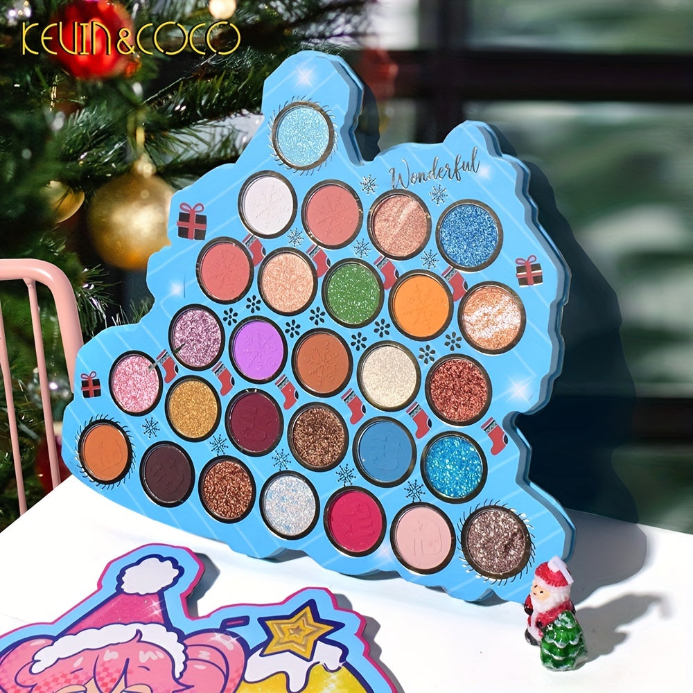 28-Color Sparkle Eyeshadow Palette with Pearly Finish - Snow Night Carnival