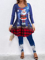 Plus Santa Claus Print Top & Leggings Set