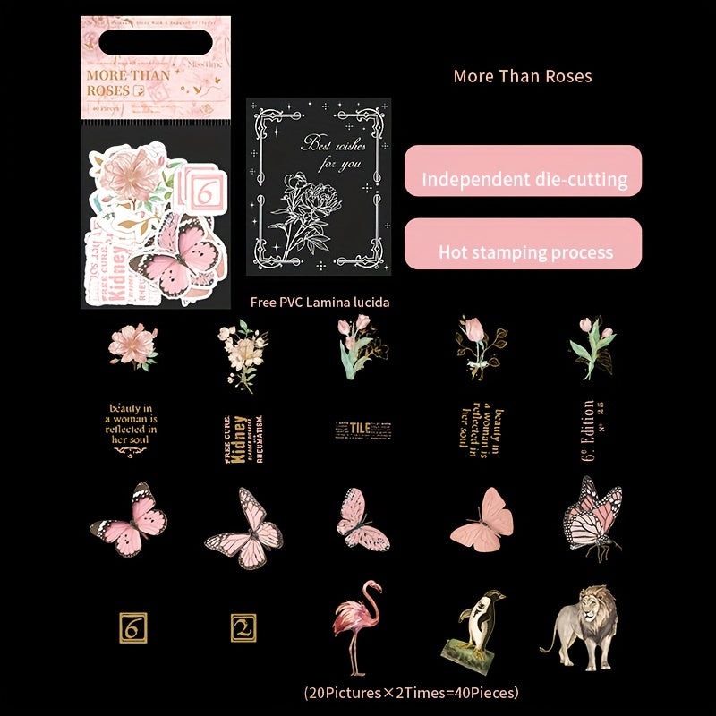 40pcs Clear Wind Half Summer Series Washi Sticker Pack Retro Material Decorative