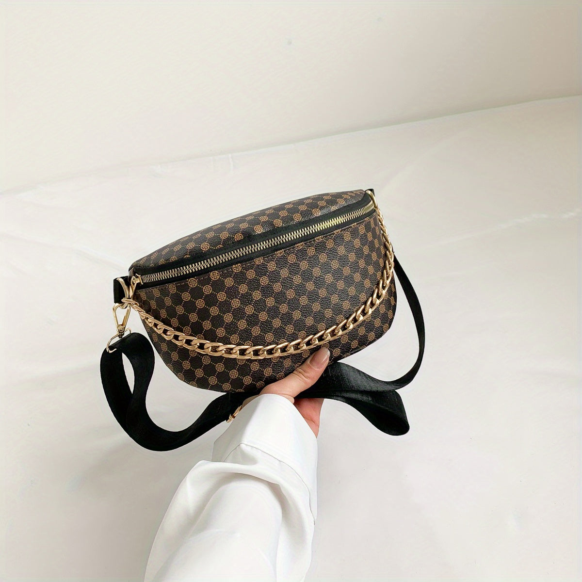 Geometric Print Crossbody Waist Bag Waterproof Synthetic Leather Handbag